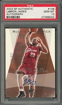 2003/04 SP Authentic #148 LeBron James Signed Rookie Card (#156/500) – PSA GEM MT 10